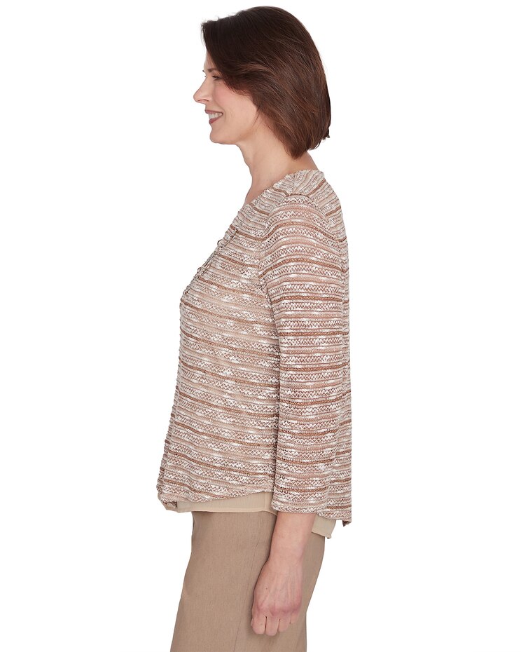 Alfred Dunner® Charm School Space Dye Textured Top With Necklace image number 4