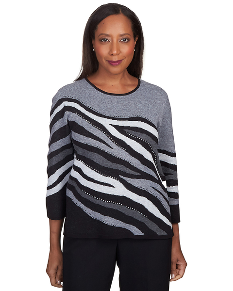 Alfred Dunner® Animal Jacquard Crew Neck Sweater