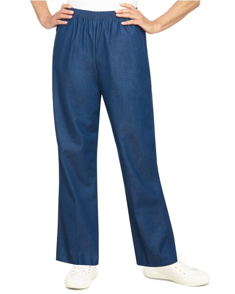 Alfred Dunner Classic Pull-On Denim Proportioned Straight Leg With Elastic Waistband Pants