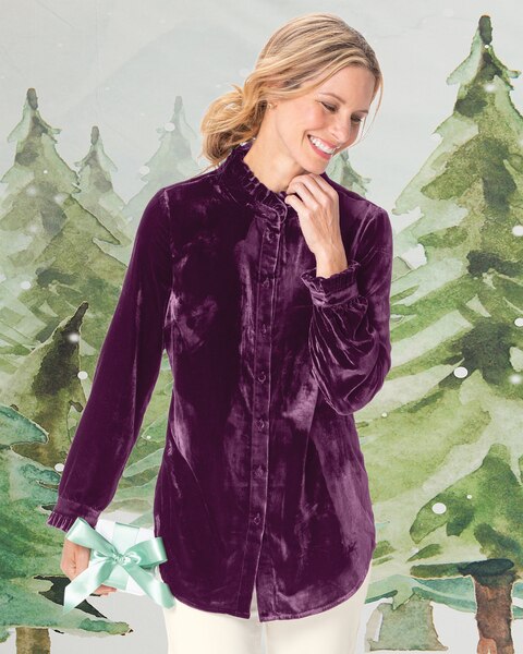Velvet Ruffle-Trim Tunic