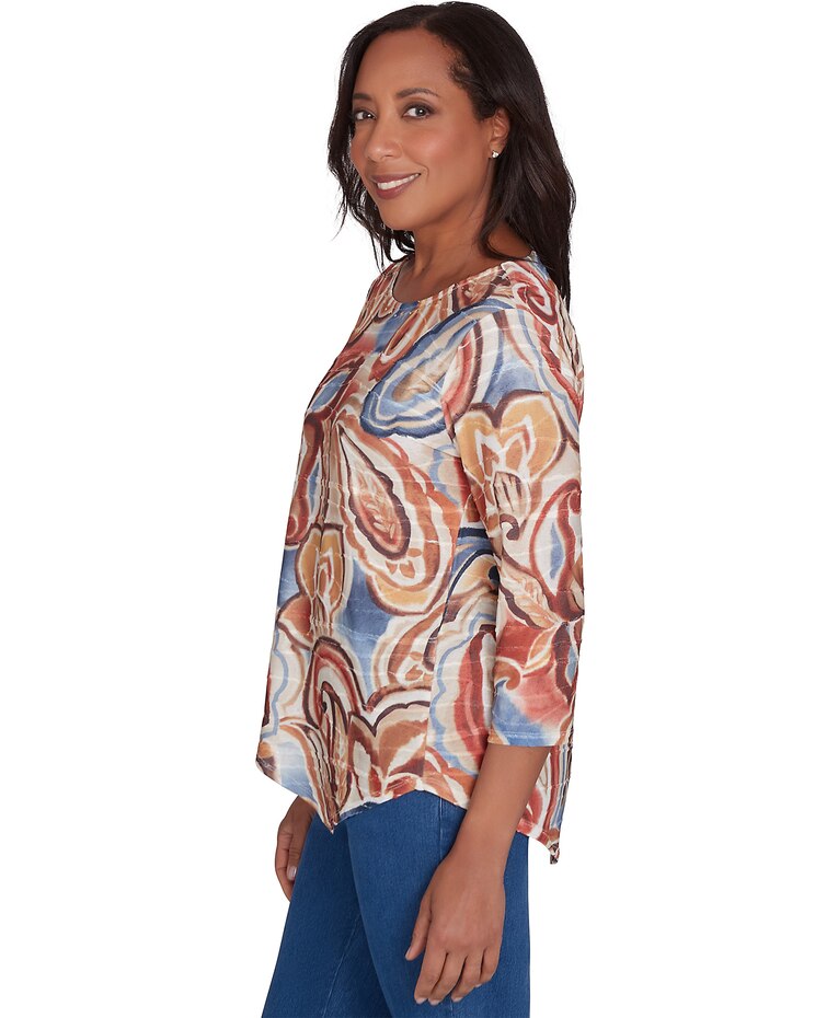 Alfred Dunner® Harvest Moon Watercolor Paisley Crew Neck Top image number 2