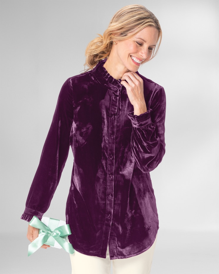 Velvet Ruffle-Trim Tunic image number 1