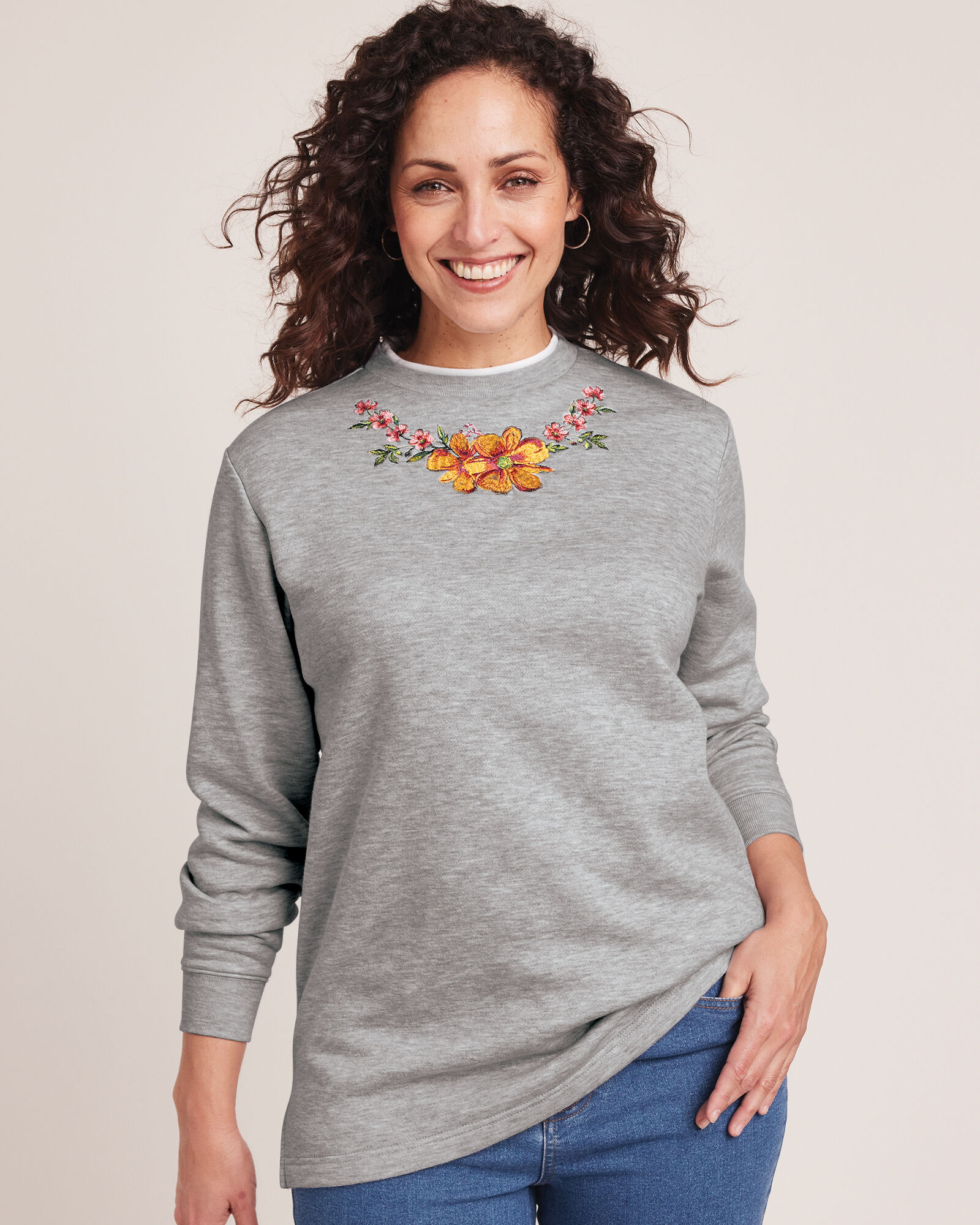 Better-Than-Basic Embroidered Tunic Sweatshirt