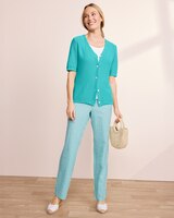 Linen/Cotton Elbow-Sleeve Cardigan  thumbnail number 2