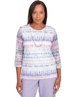 Alfred Dunner® Isn't It Romantic Ikat Biadere Crew Neck Top with Necklace thumbnail number 1