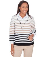 Alfred Dunner® Neutral Territory Collar Trimmed Embellished Stripe Sweater thumbnail number 1