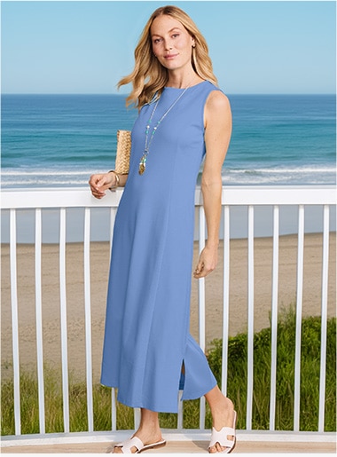 model wearing a blue dress