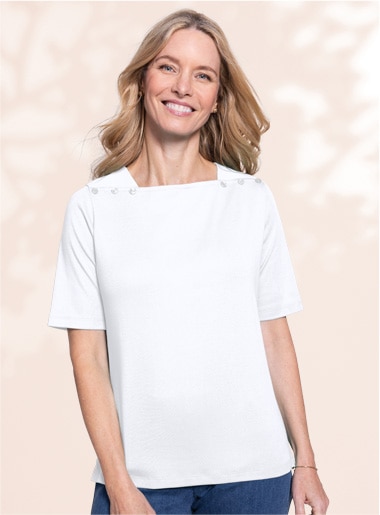 model wearing white top