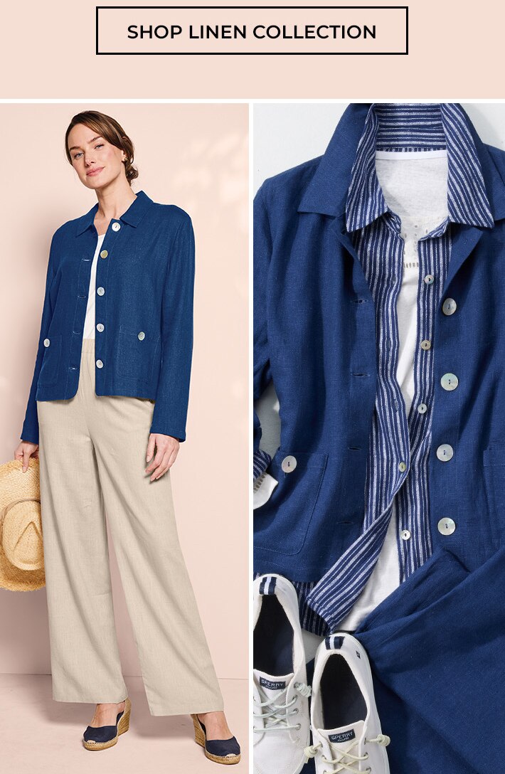 Spring into new arrivals. Warmer days are ahead! Refresh your wardrobe with breezy linen blend pieces for effortless comfort. Shop linen collection