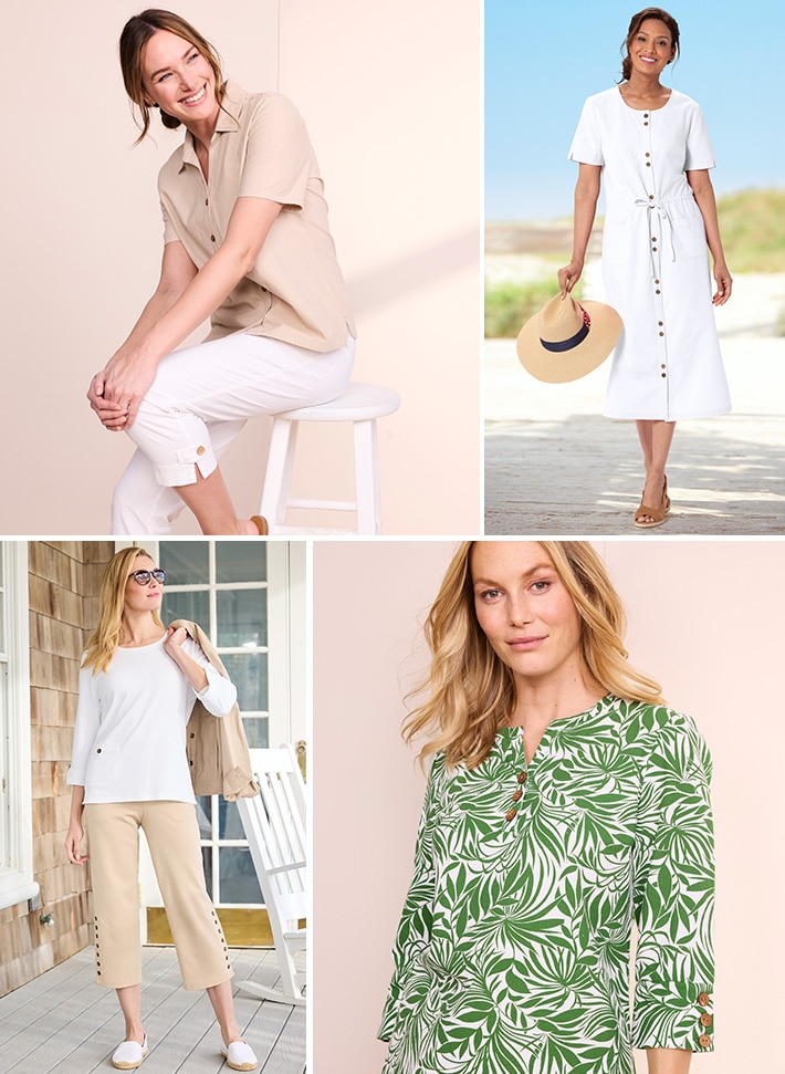 collection of model wearing Appleseed's CAPTIVA COLLECTION in various styles