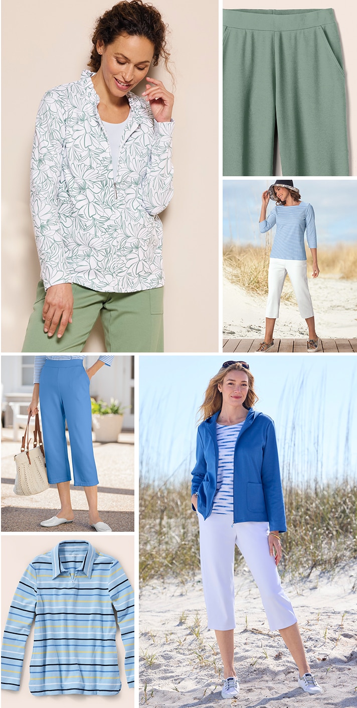 collection of three images showing models wearing Appleseed's everyday knits looks in various styles.