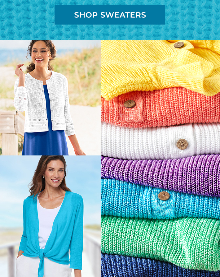 light & bright add a splash of color with our lightweight sweaters. shop sweaters