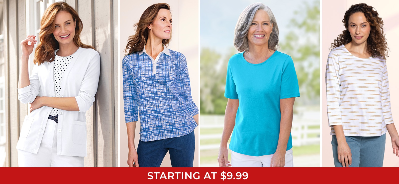 collection of models wearing Appleseed's knit tops in various styles